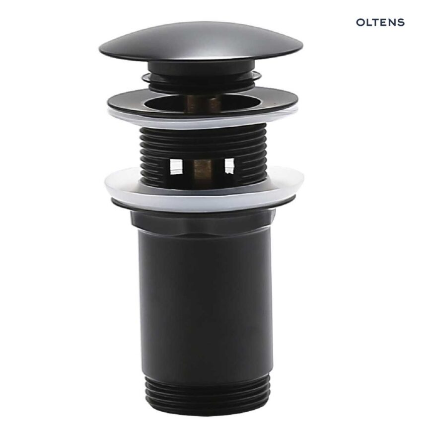 Oltens Halsa korek do umywalki klik klak okrągły z przelewem G1 1/4 czarny mat 05100300