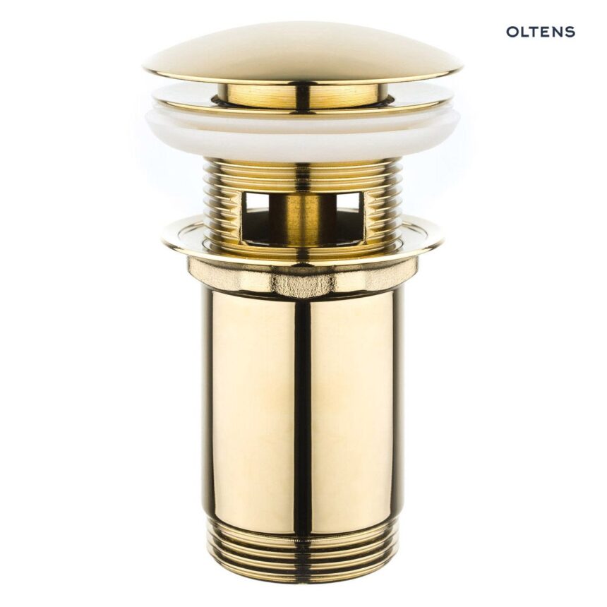 Oltens Halsa korek umywalkowy klik klak okrągły z przelewem G1 1/4 złoty połysk 05100800