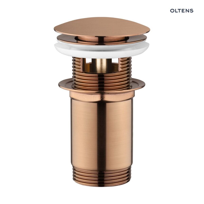 Oltens Halsa korek do umywalki klik klak okrągły z przelewem G1 1/4  miedź szczotkowana 05101610