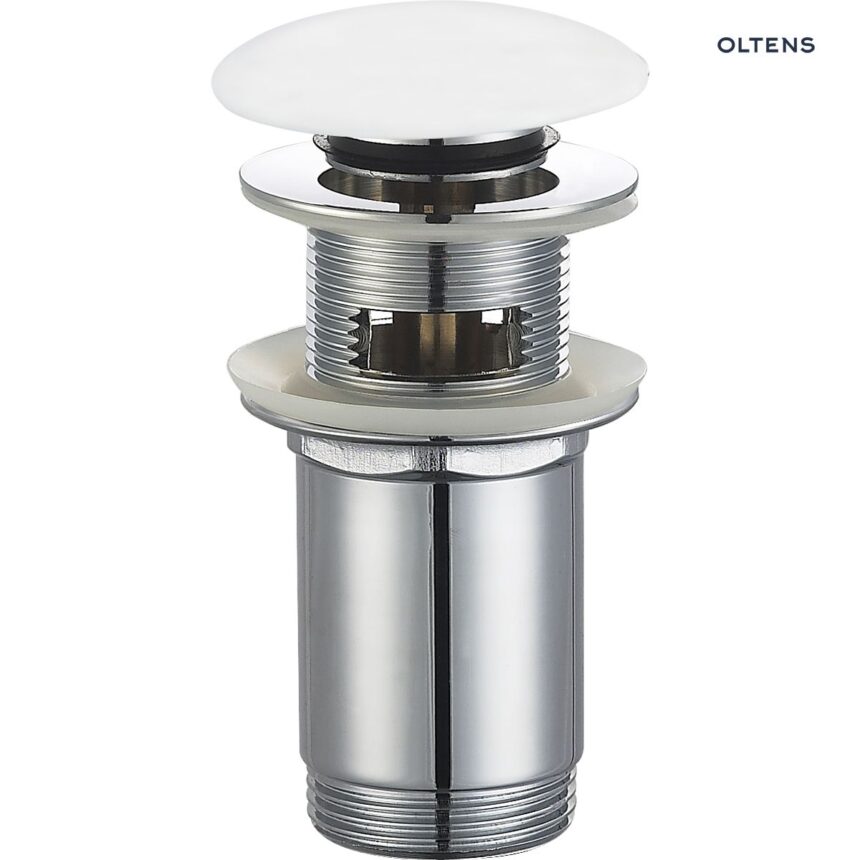 Oltens Halsa korek do umywalki klik klak okrągły z przelewem G 1 1/4 biały ceramiczny 05102000