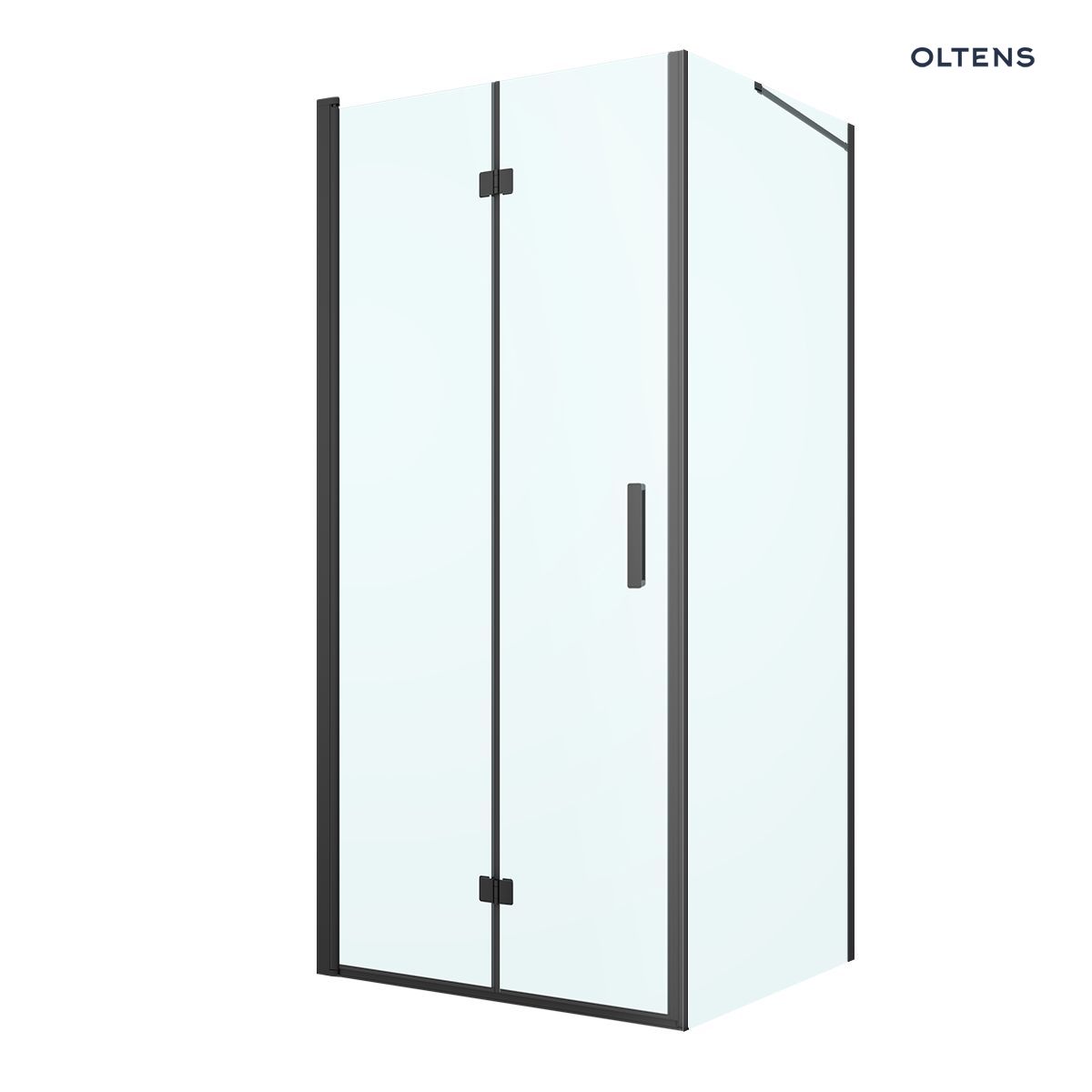 20008300 Oltens Hallan kabina prysznicowa 90x90 cm kwadratowa drzwi ze ścianką czarny mat/szkło przezroczyste 20008300 - obrazek 1
