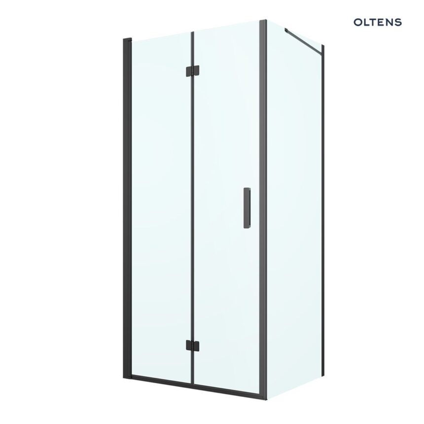 Oltens Hallan kabina prysznicowa 90x80 cm prostokątna drzwi ze ścianką czarny mat/szkło przezroczyste 20202300