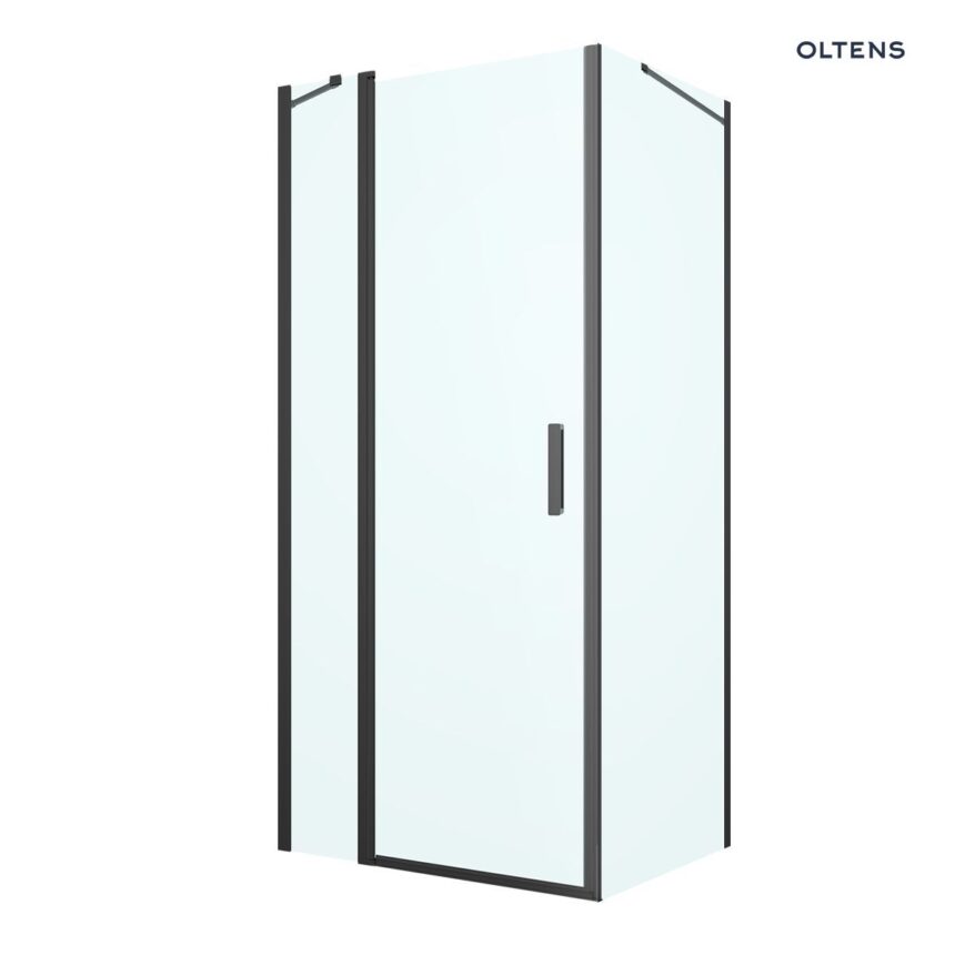 Oltens Verdal kabina prysznicowa 90x80 cm prostokątna drzwi ze ścianką czarny mat/szkło przezroczyste 20207300