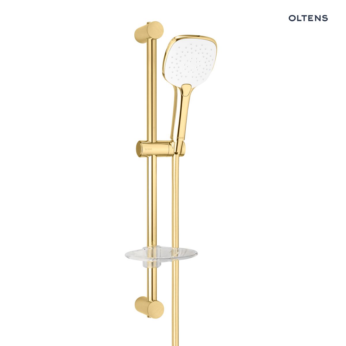 36005080 Oltens Driva EasyClick (S) Alling 60 zestaw prysznicowy z mydelniczką złoty połysk/biały 36005080 - obrazek 1