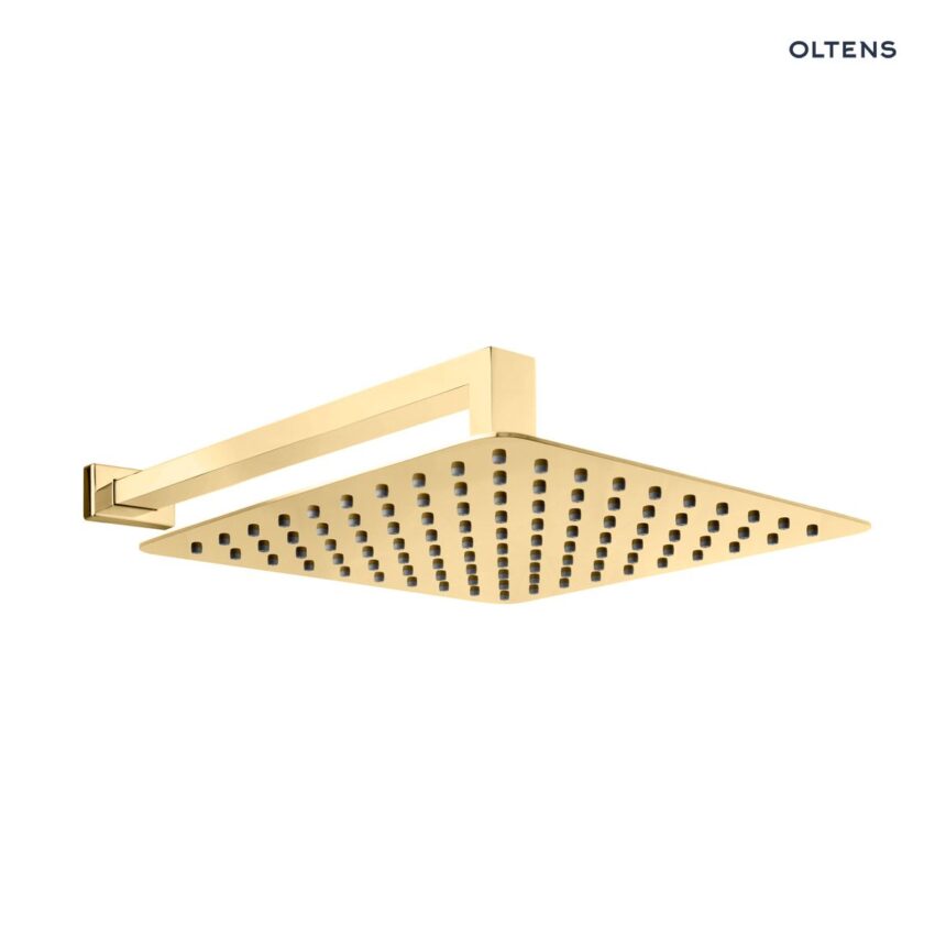 Oltens Vindel (S) Lagan (S) deszczownica 30 cm kwadratowa z ramieniem ściennym złoty połysk 36014800