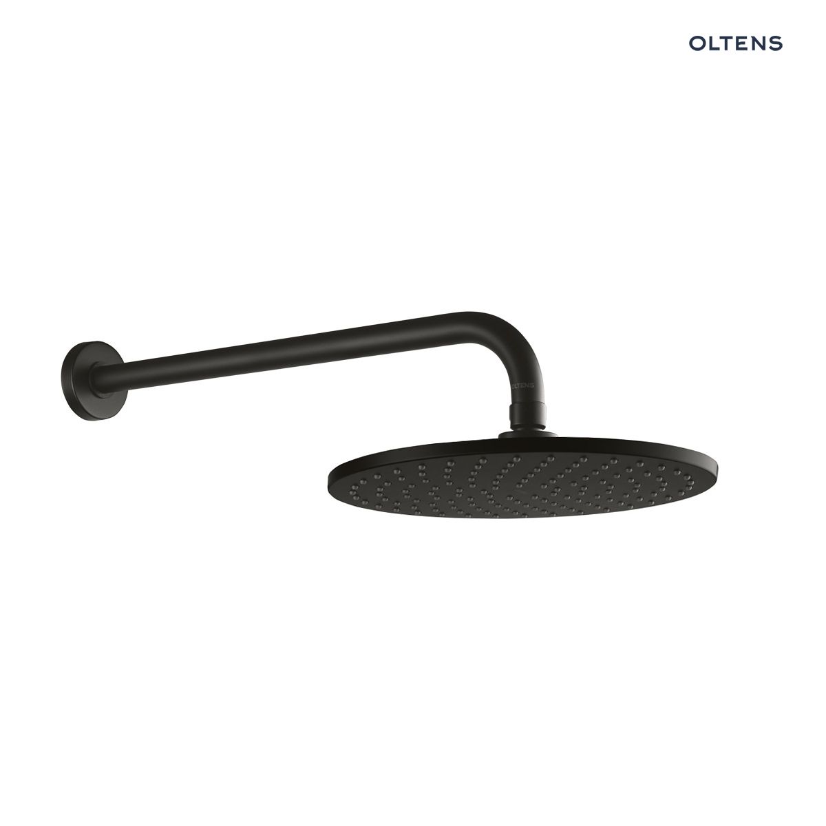 36018300 Oltens Atran Lagan deszczownica 22 cm okrągła z ramieniem ściennym czarny mat 36018300 - obrazek 1