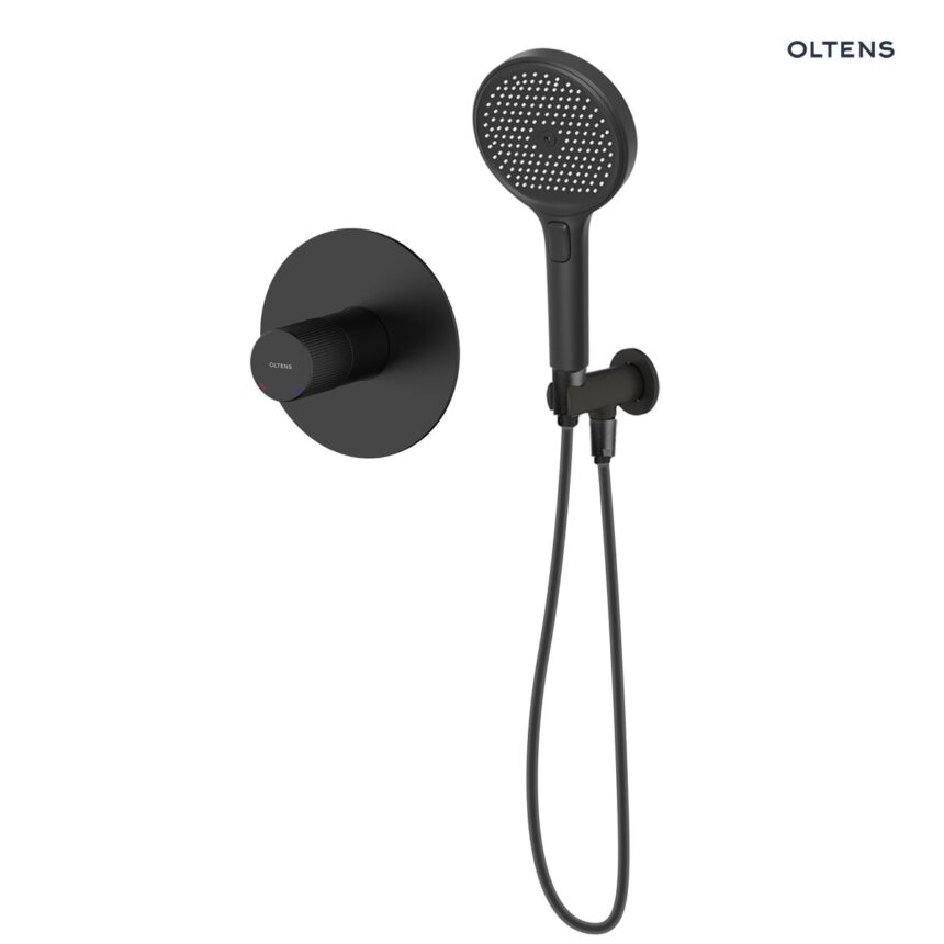 Oltens Hamnes zestaw bateria prysznicowa podtynkowa ze słuchawką 3 funkcyjną Luva EasyClick czarny mat 36035300