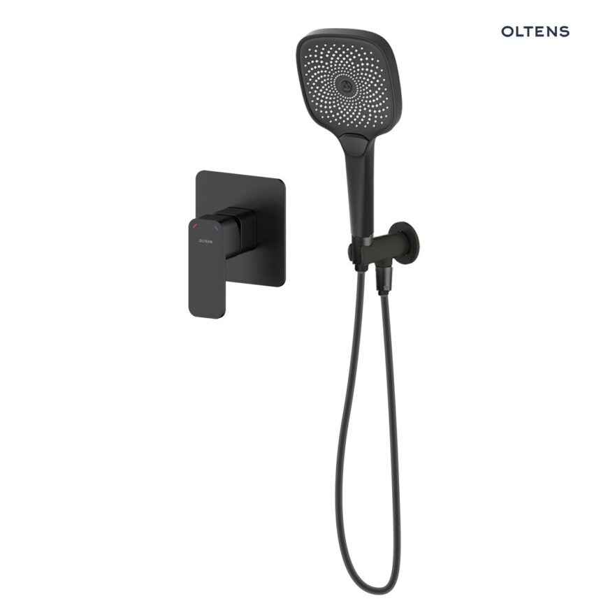 Oltens Hadsel zestaw bateria prysznicowa podtynkowa ze słuchawką 3 funkcyjną Havis EasyClick (S) czarny mat 36037300