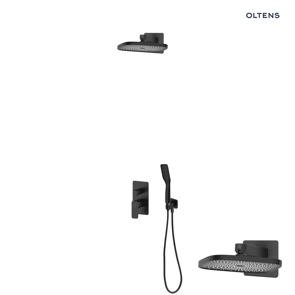36043300 Oltens Hadsel zestaw bateria wannowo-prysznicowa podtynkowa z deszczownicą Vann (S) i słuchawką 1-funkcyjną Tinde czarny mat 36043300 - obrazek 1
