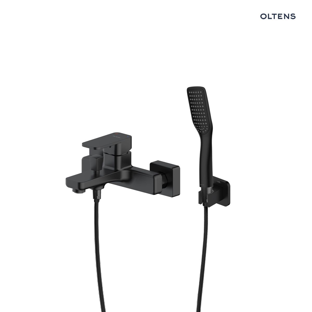 36056300 Zestaw Oltens Hadsel bateria wannowo-prysznicowa ścienna z kompletem natryskowym Tinde Hald czarny mat 36056300 - obrazek 1