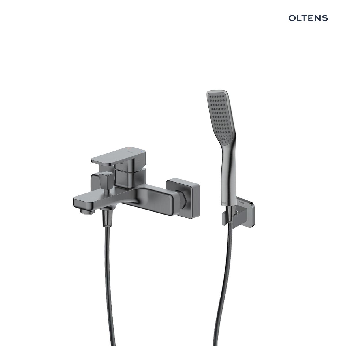36056400 Zestaw Oltens Hadsel bateria wannowo-prysznicowa ścienna z kompletem natryskowym Tinde Hald grafit 36056400 - obrazek 1
