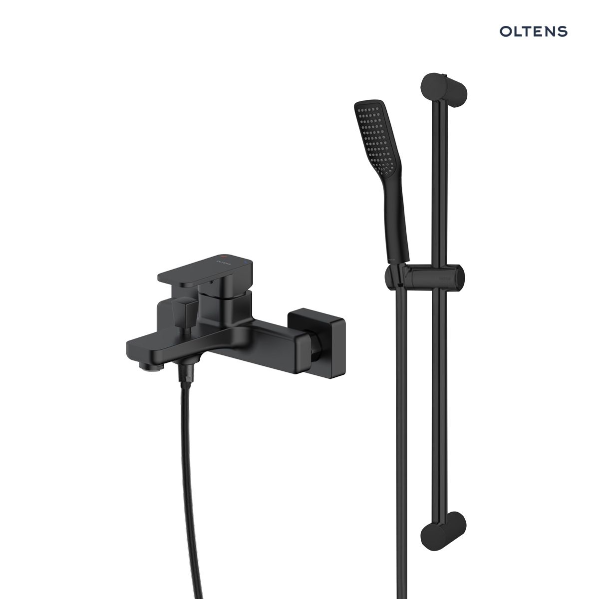 36058300 Zestaw Oltens Hadsel bateria wannowo-prysznicowa ścienna z kompletem natryskowym Tinde Alling czarny mat 36058300 - obrazek 1