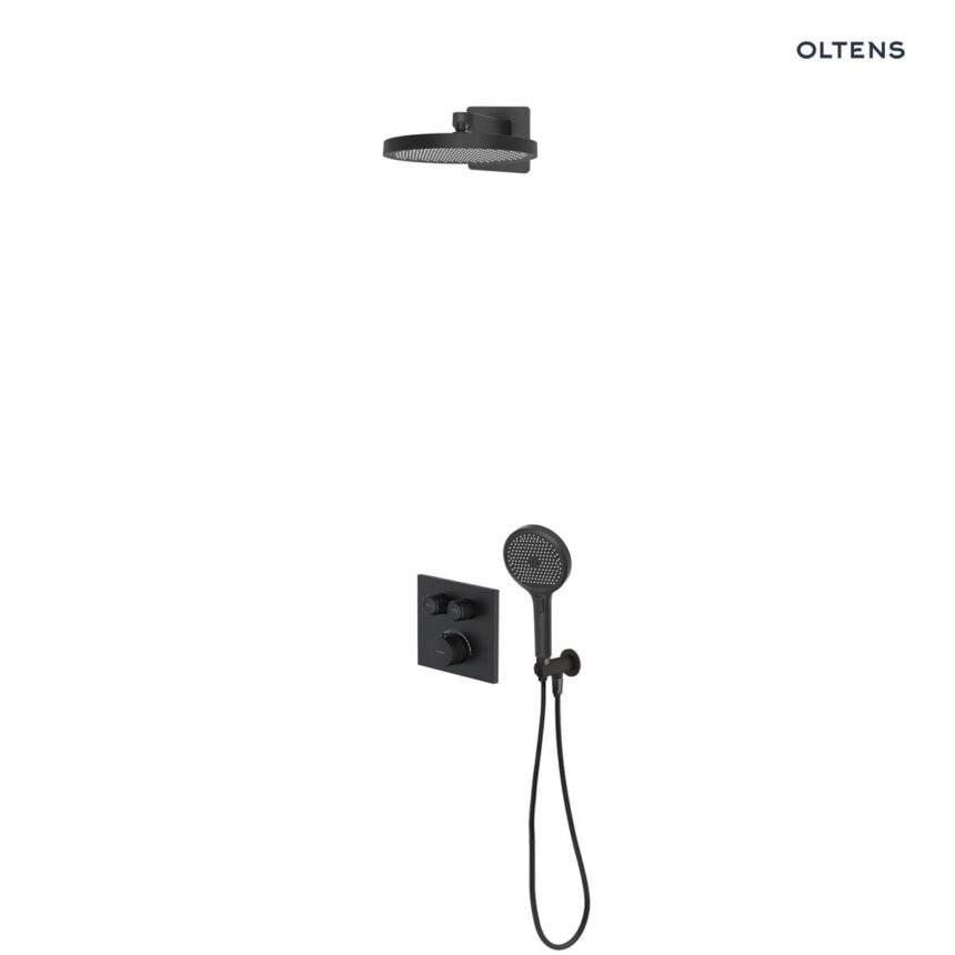 Oltens Onega (S) zestaw bateria wannowo-prysznicowa podtynkowa z deszczownicą Regna i słuchawką 3 funkcyjną Luva EasyClick czarny mat 36061300