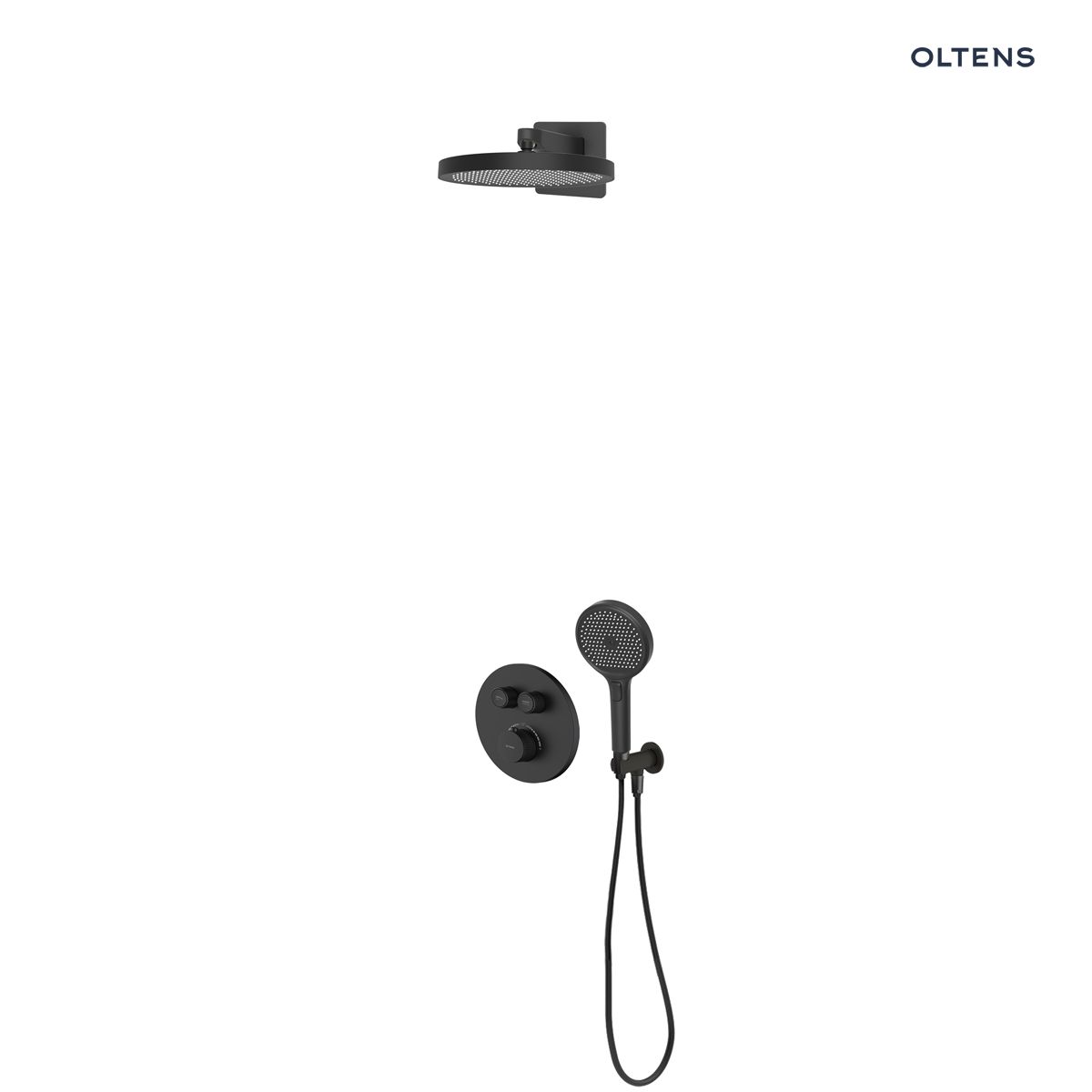 36070300 Oltens Onega zestaw bateria wannowo-prysznicowa podtynkowa z deszczownicą Regna i słuchawką 3 funkcyjną Luva EasyClick czarny mat 36070300 - obrazek 1