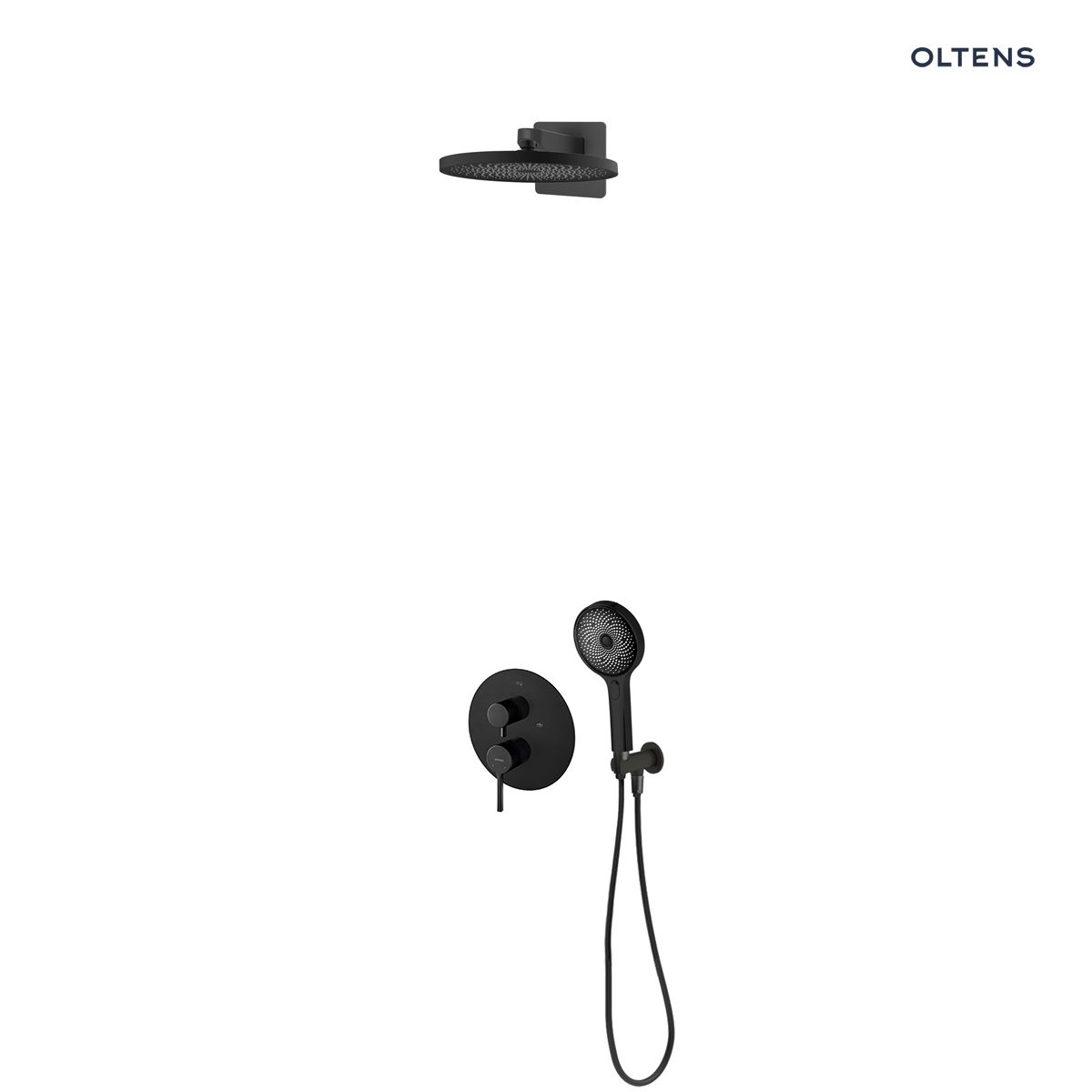 36071300p Oltens Rann zestaw bateria wannowo-prysznicowa podtynkowa z deszczownicą Vann i słuchawką 3 funkcyjną Havis EasyClick czarny mat 36071300 - obrazek 1