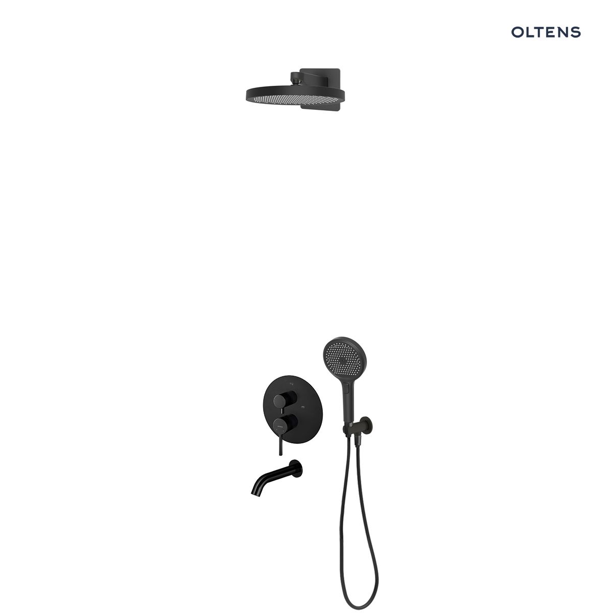 36075300p Oltens Rann zestaw bateria wannowo-prysznicowa podtynkowa z deszczownicą Regna i słuchawką 3 funkcyjną Luva EasyClick czarny mat 36075300 - obrazek 1
