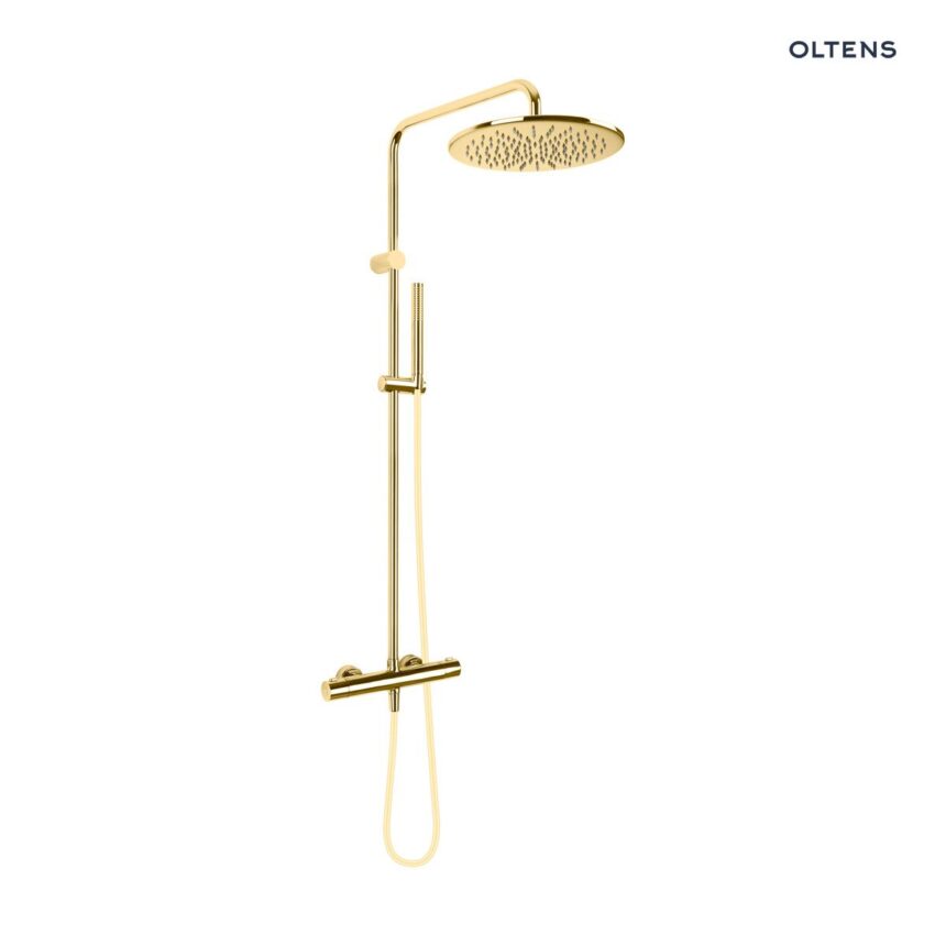 Oltens Boran zestaw prysznicowy termostatyczny z deszczownicą złotą 36502800