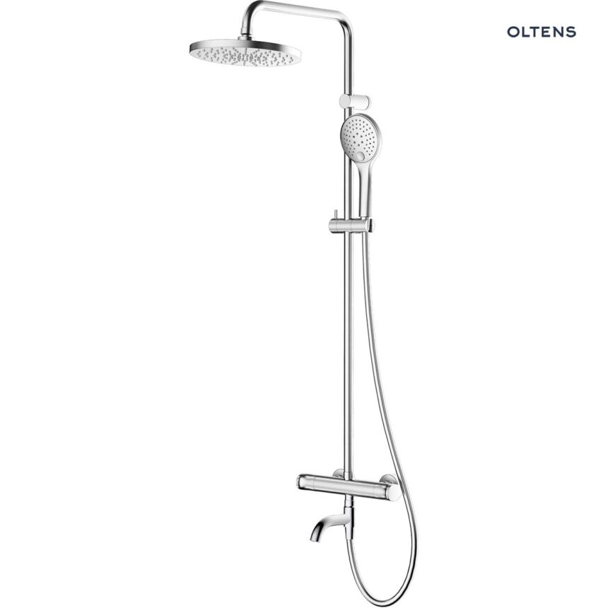 Oltens Vatten Numa zestaw wannowo-prysznicowy ścienny z baterią termostatyczną i deszczownicą chrom 36507100