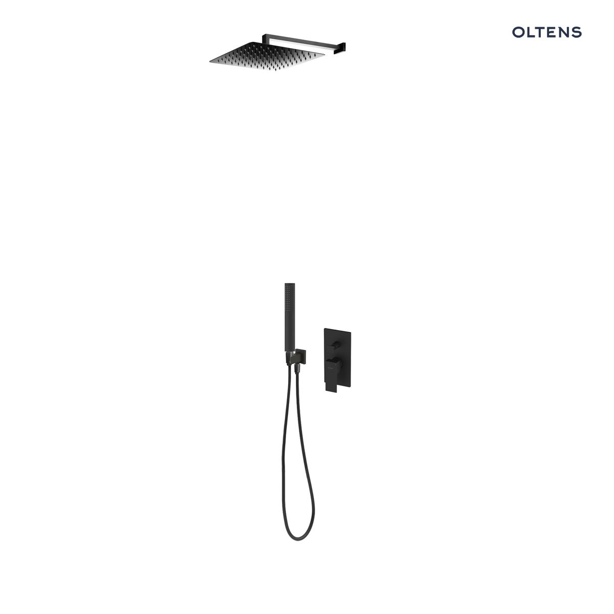36601300 Zestaw Oltens Gota bateria podtynkowa z deszczownicą 30 cm Vindel (S) i kompletem prysznicowym Sog czarny mat 36601300 - obrazek 1