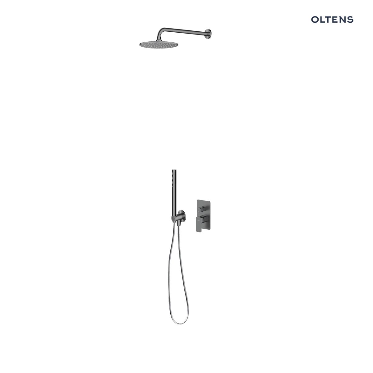 36625400 Zestaw Oltens Hadsel bateria wannowo-prysznicowa podtynkowa z deszczownicą 30 cm Vindel i kompletem prysznicowym Ume grafit 36625400 - obrazek 1