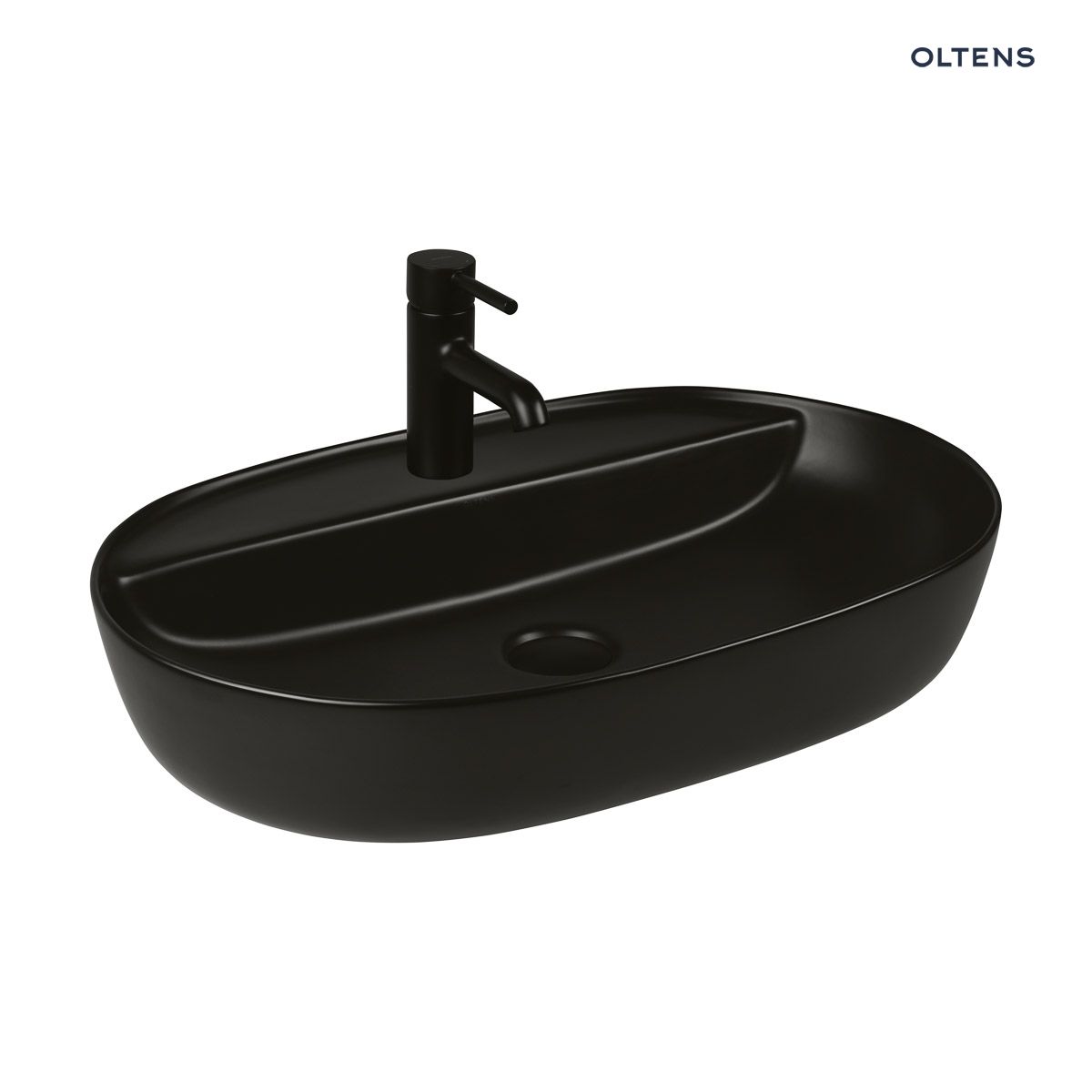 41314300 Oltens Hamnes Thin umywalka 62x42 cm nablatowa owalna czarny mat 41314300 - obrazek 1
