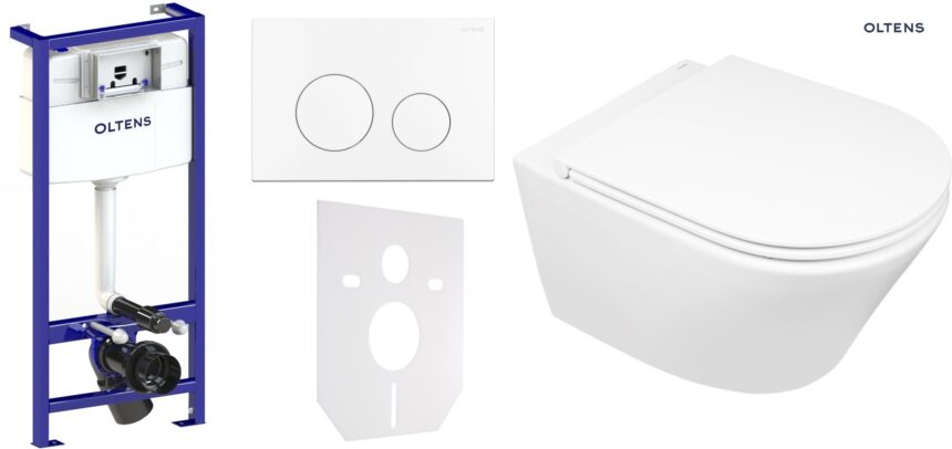 Zestaw Oltens Triberg Jog Lule 7w1 stelaż podtynkowy miska z deską 42005000 i przycisk spłukujący biały 58302000