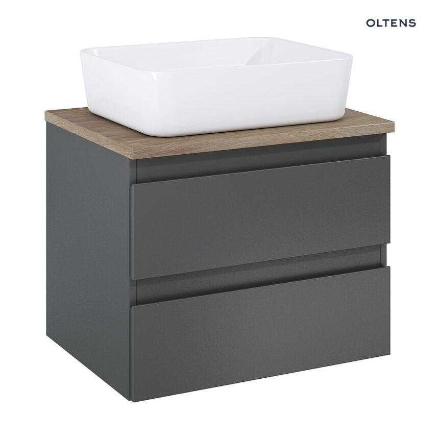 Oltens Vernal szafka 60 cm podumywalkowa wisząca z blatem grafit mat/dąb 60000460