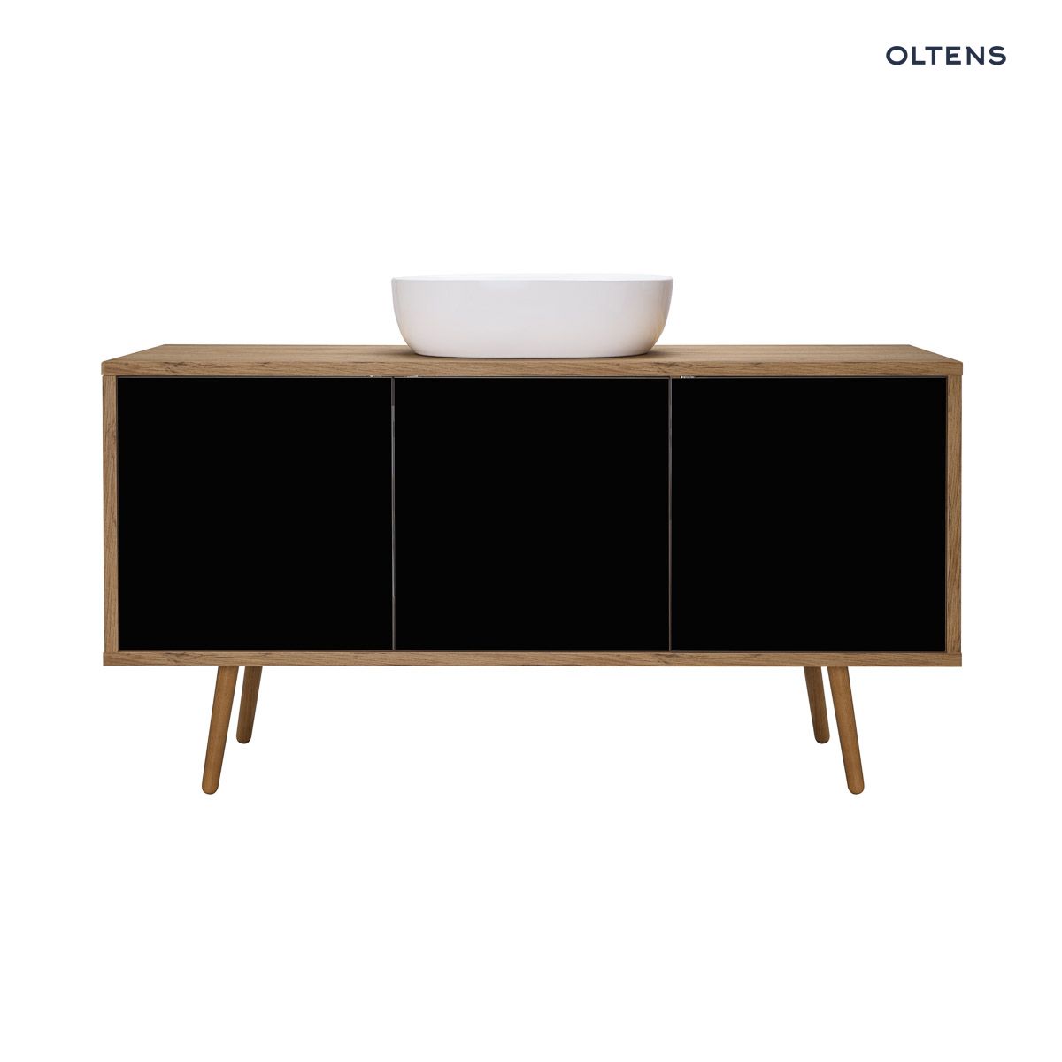 60205360-pod2 Oltens Hedvig szafka 140 cm podumywalkowa wisząca z półką czarny mat/dąb naturalny 60205360 - obrazek 1