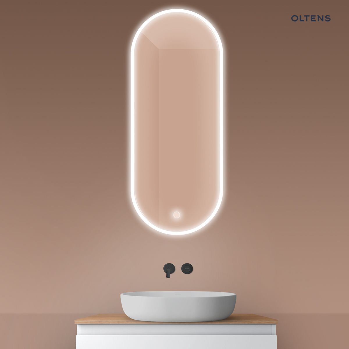 64104000a Oltens Nordlis lustro 50x120 cm owalne z oświetleniem z przodu z matą grzewczą 64104000 - obrazek 1