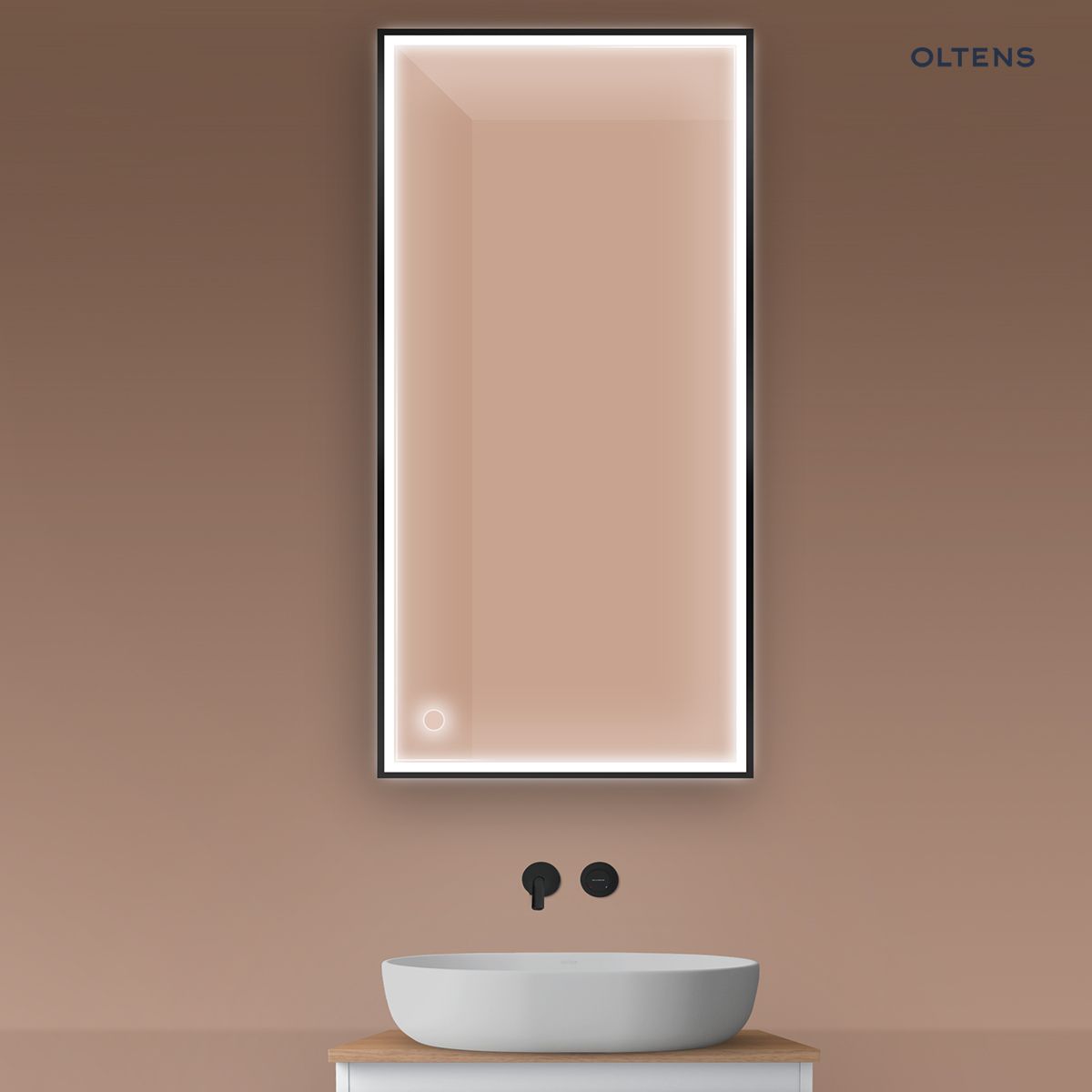 64107300a-1 Oltens Nordlis lustro 60x120 cm prostokątne z oświetleniem z przodu z matą grzewczą czarny 64107300 - obrazek 1