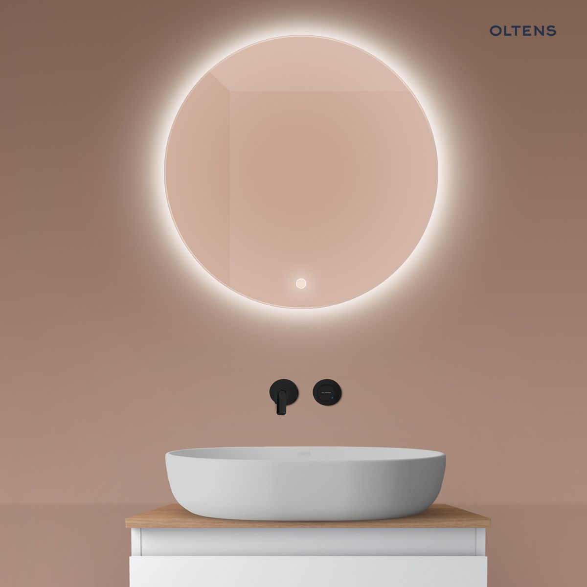 64108000a Oltens Nordlis lustro 60x60 cm okrągłe z oświetleniem od tyłu z matą grzewczą 64108000 - obrazek 1