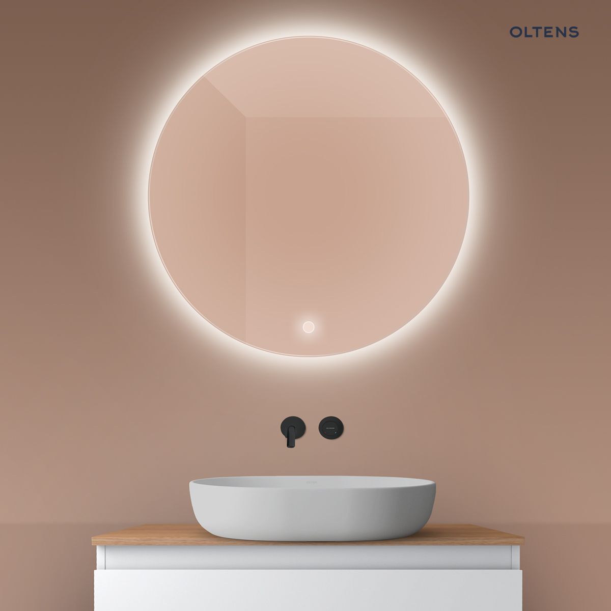64109000a Oltens Nordlis lustro 80x80 cm okrągłe z oświetleniem od tyłu z matą grzewczą 64109000 - obrazek 1