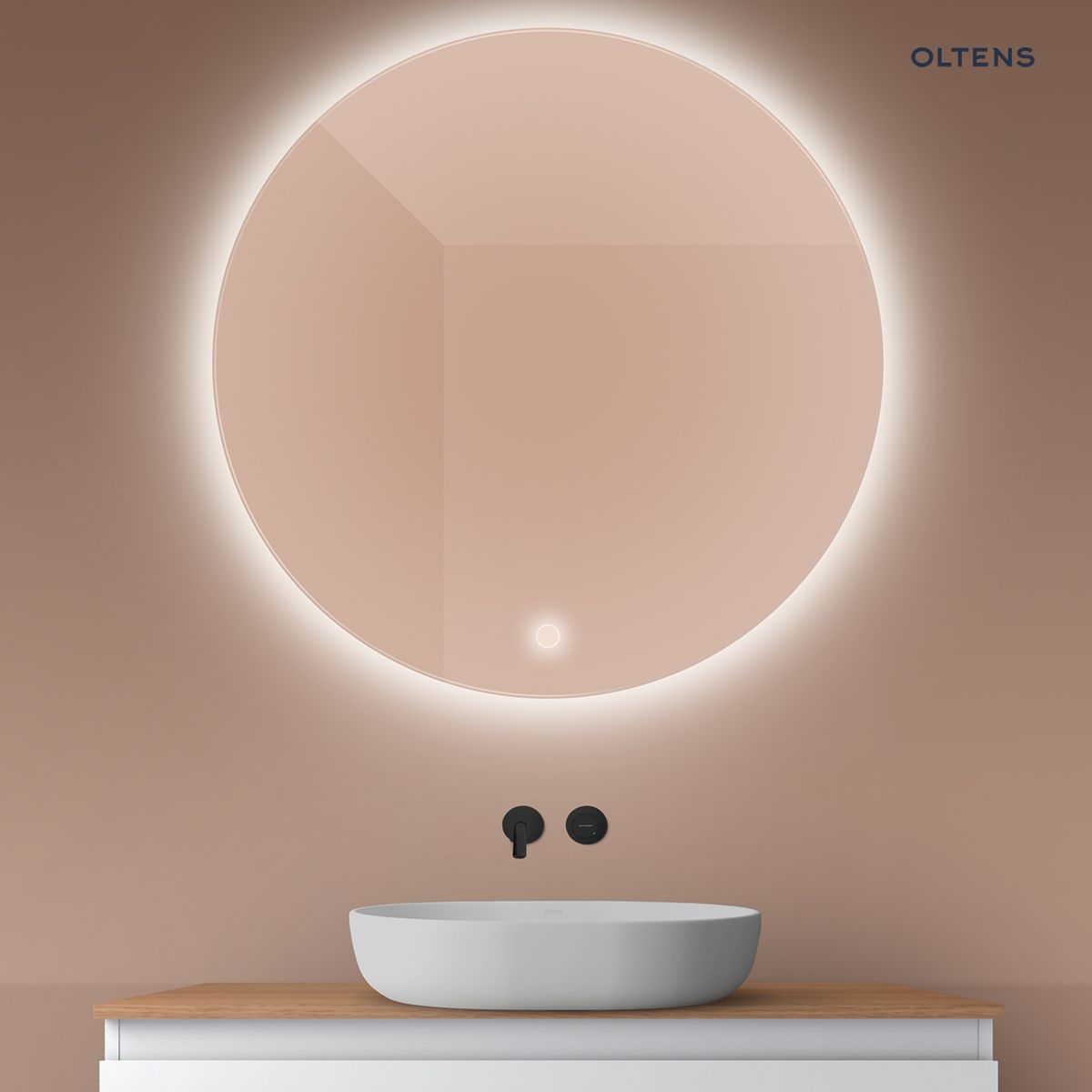 64110000a Oltens Nordlis lustro 100x100 cm okrągłe z oświetleniem od tyłu z matą grzewczą 64110000 - obrazek 1
