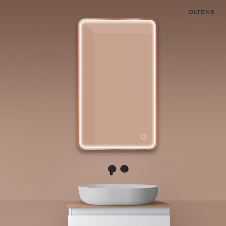 Oltens Nordlis lustro 60x100 cm prostokątne z oświetleniem z przodu z matą grzewczą miedź szczotkowana 64117610