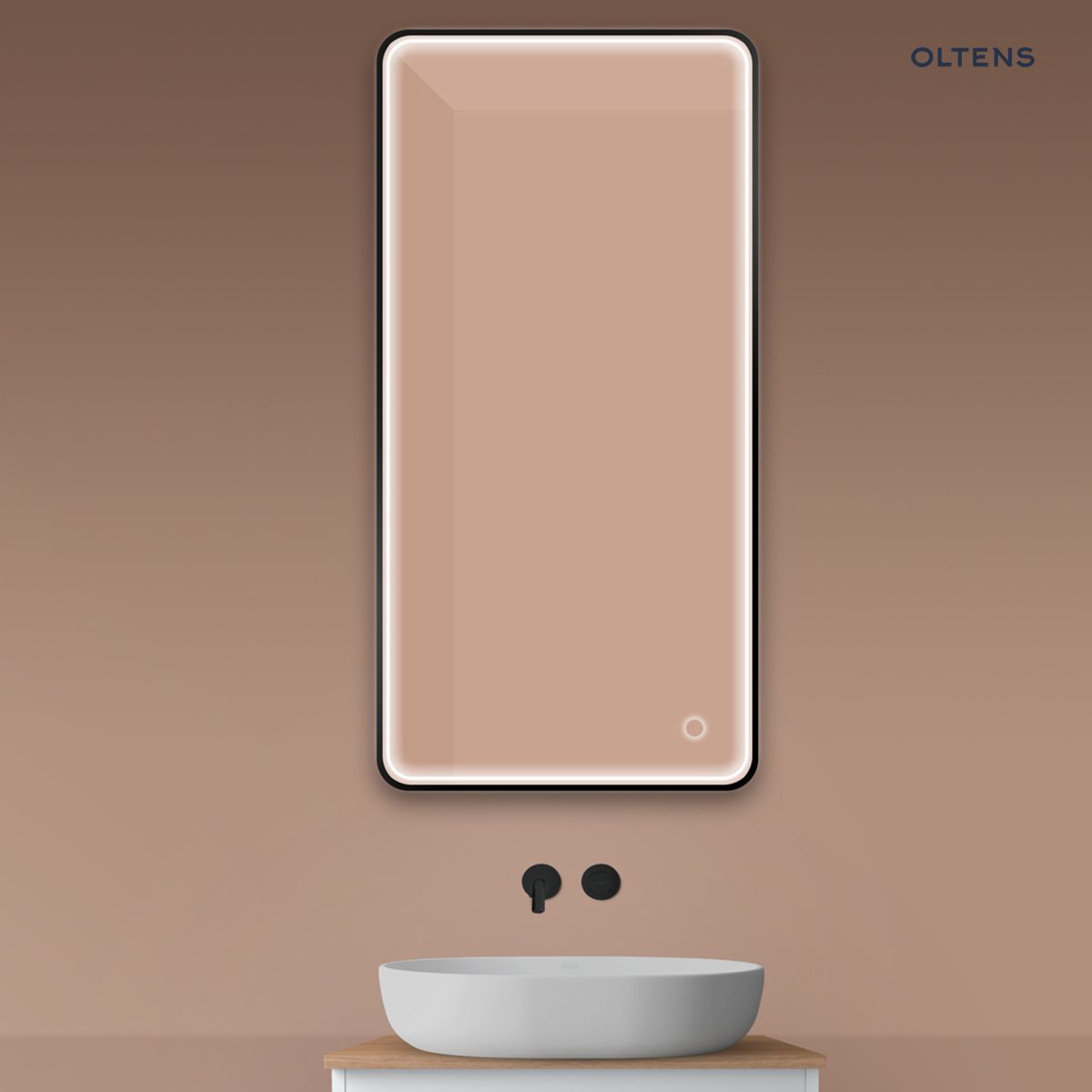 64118300x Oltens Nordlis lustro 60x120 cm prostokątne z oświetleniem z przodu z matą grzewczą czarny 64118300 - obrazek 1