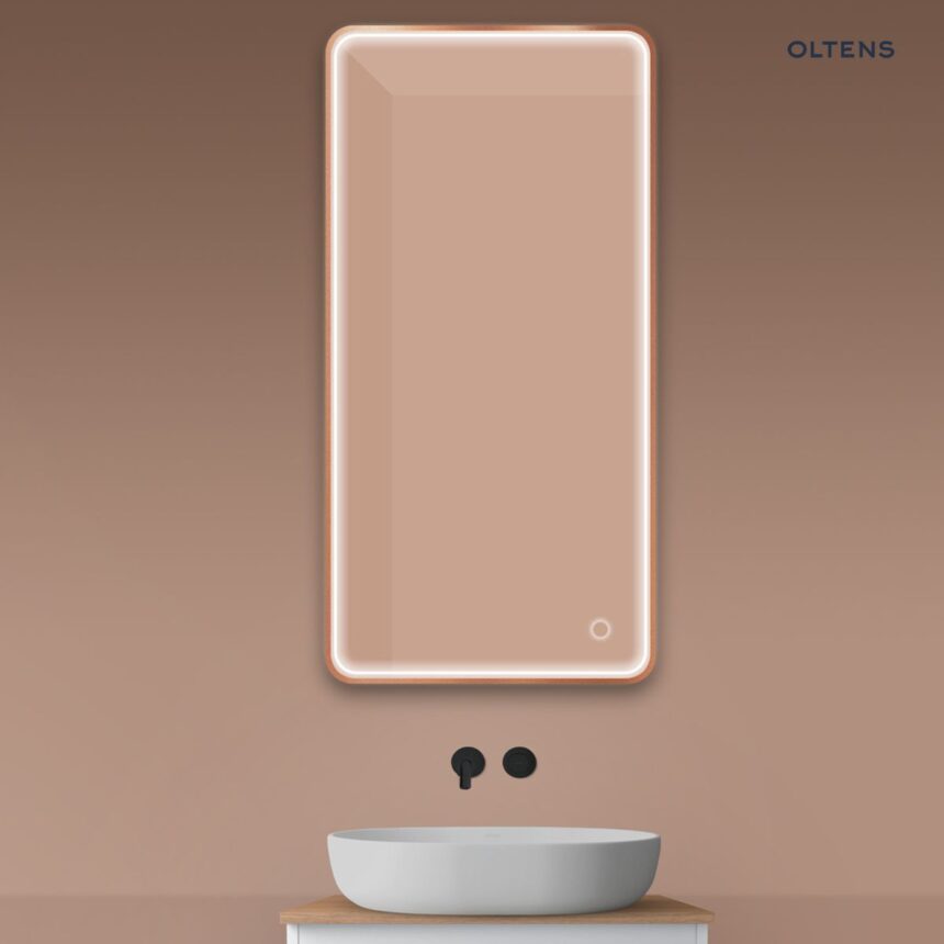 Oltens Nordlis lustro 60x120 cm prostokątne z oświetleniem z przodu z matą grzewczą miedź szczotkowana 64118610