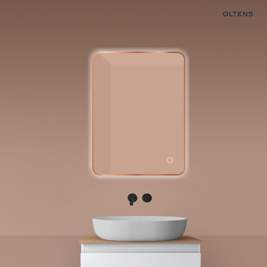 Oltens Nordlis lustro 60x80 cm prostokątne z oświetleniem od tyłu z matą grzewczą miedź szczotkowana 64119610