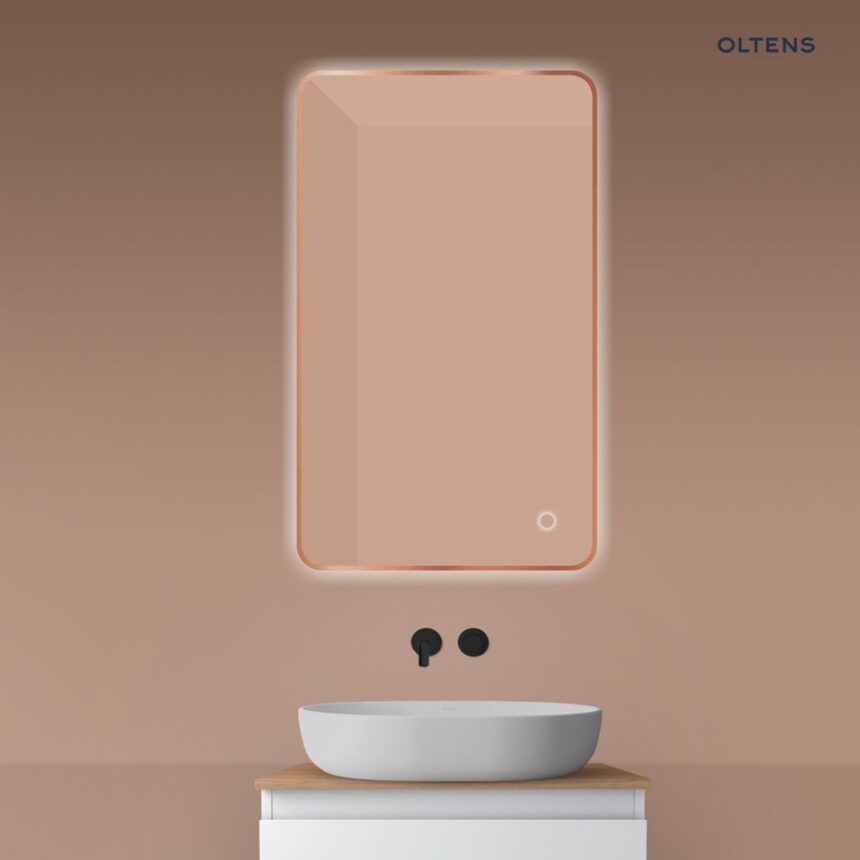 Oltens Nordlis lustro 60x100 cm prostokątne z oświetleniem od tyłu z matą grzewczą miedź szczotkowana 64120610