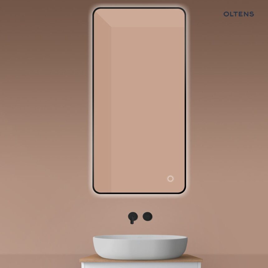 Oltens Nordlis lustro 60x120 cm prostokątne z oświetleniem od tyłu z matą grzewczą czarny 64121300