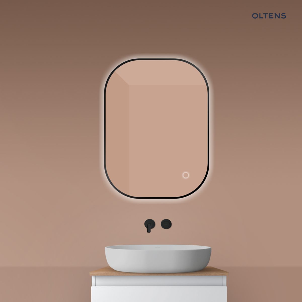 64126300x Oltens Nordlis lustro 60x80 cm prostokątne z oświetleniem od tyłu z matą grzewczą czarny 64126300 - obrazek 1