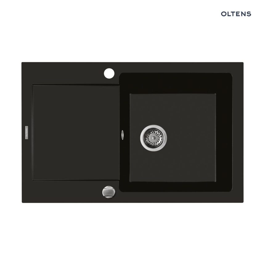 Oltens Gravan zlewozmywak granitowy 1-komorowy z krótkim ociekaczem 79x50 cm czarny mat 72100300