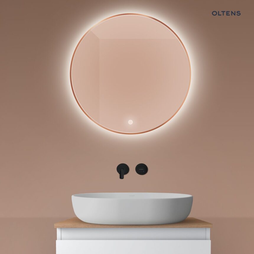 Oltens Nordlis lustro 60 cm okrągłe z oświetleniem z oświetleniem od tyłu z matą grzewczą miedź szczotkowana 64108610