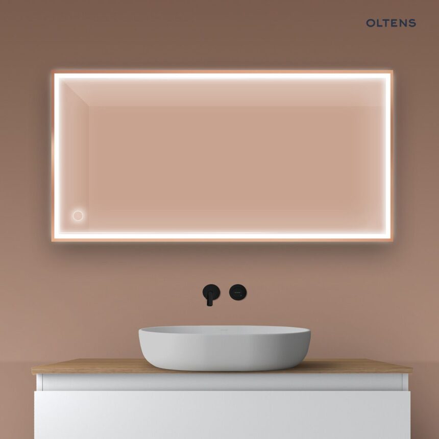 Oltens Nordlis lustro 60x120 cm prostokątne z oświetleniem z przodu z matą grzewczą miedź szczotkowana 64107610