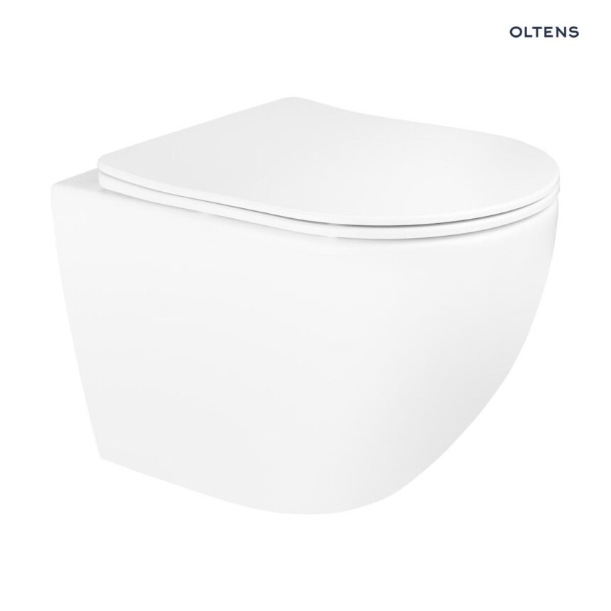 Zestaw Oltens Hamnes Stille miska wisząca WC PureRim z powłoką SmartClean z deską wolnoopadającą Slim biała 42542000