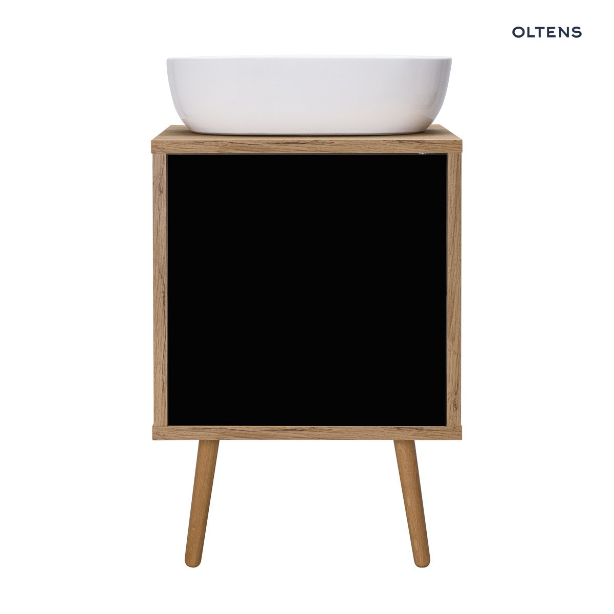 szafki-hedvig-002 Oltens Hedvig szafka 50 cm podumywalkowa wisząca z półką czarny mat/dąb naturalny 60203360 - obrazek 1