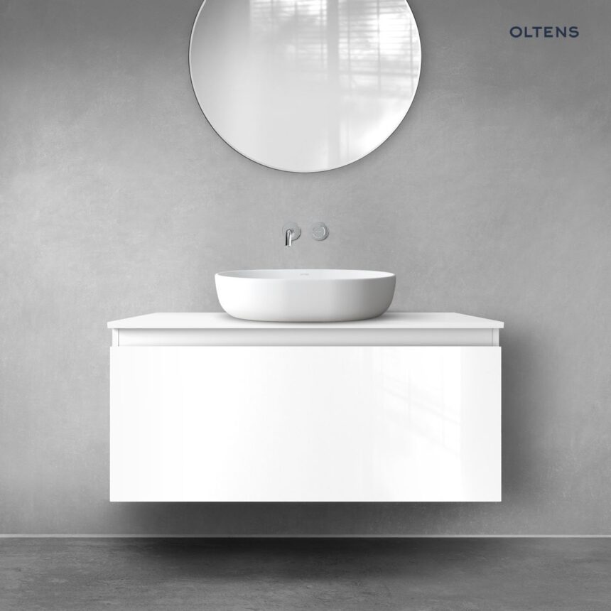 Oltens Vernal szafka 100 cm podumywalkowa wisząca biały połysk 60015000