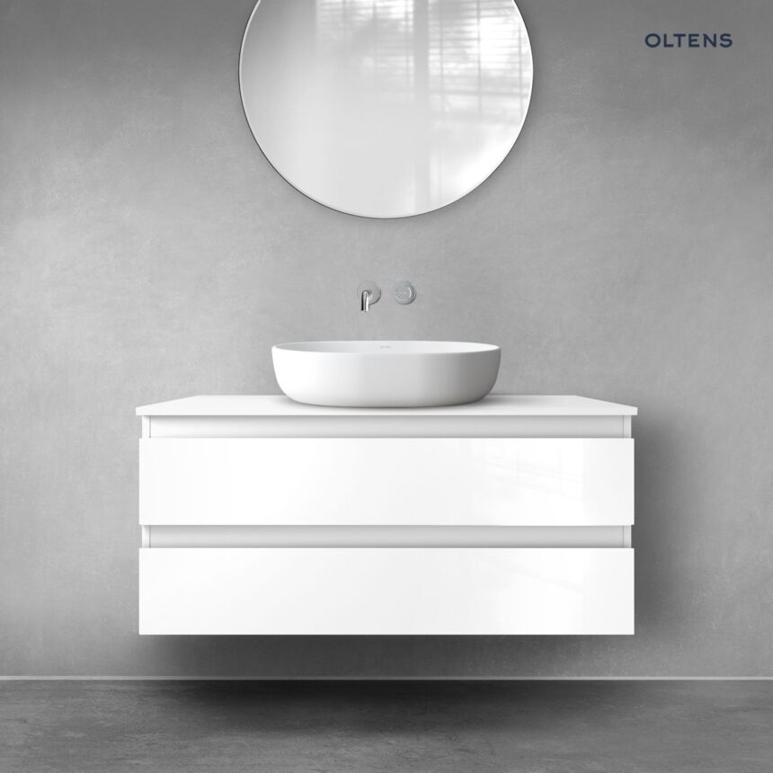 Oltens Vernal szafka 100 cm podumywalkowa wisząca z blatem biały połysk 60008000