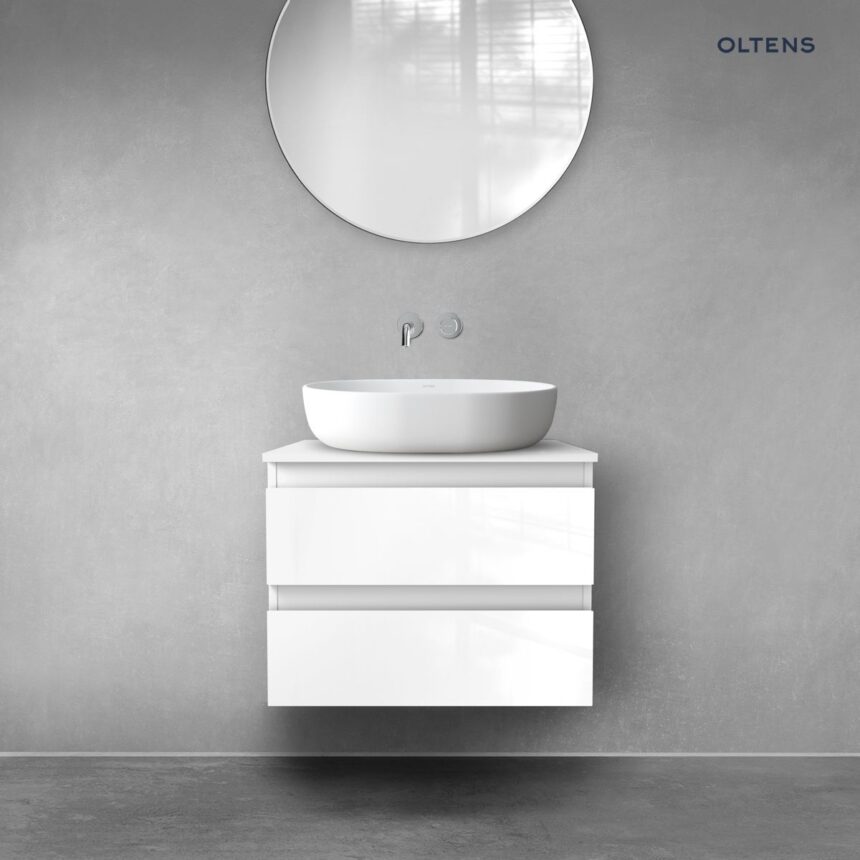 Oltens Vernal szafka 60 cm podumywalkowa wisząca z blatem biały połysk 60006000